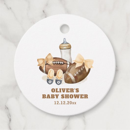 Neutral Touchdown Football Boy Baby Shower フェイバータグ (正面)