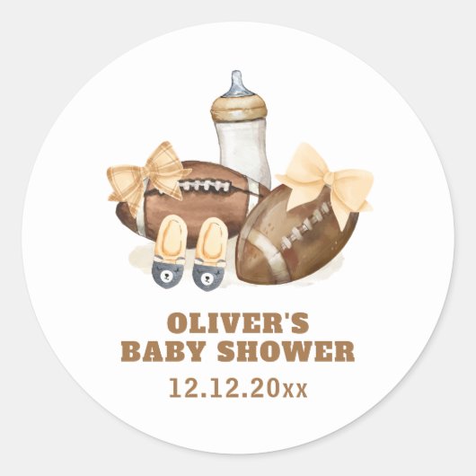 Neutral Touchdown Football Boy Baby Shower ラウンドシール (正面)