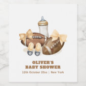 Neutral Touchdown Football Boy Baby Shower ワインラベル (シングルラベル)
