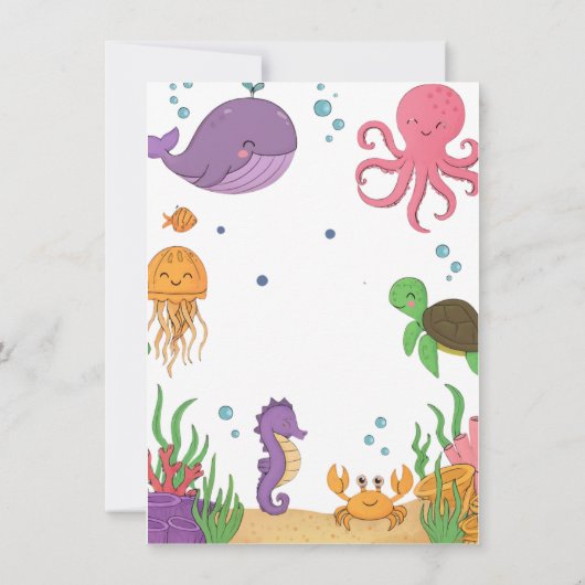 Neutral under the sea ocean corals baby shower 招待状 (裏面)