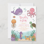 Neutral under the sea ocean corals baby shower 招待状 (正面)
