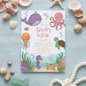 Neutral under the sea ocean corals baby shower 招待状
