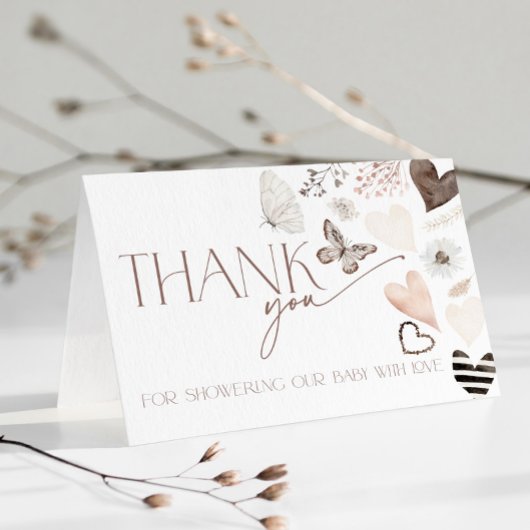 Neutral Valentines Baby Shower Butterly Thank You サンキューカード