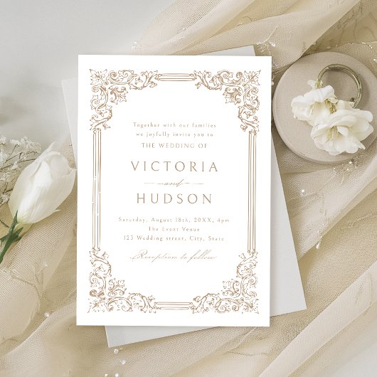 Neutral Vintage Frame Elegant Wedding  招待状
