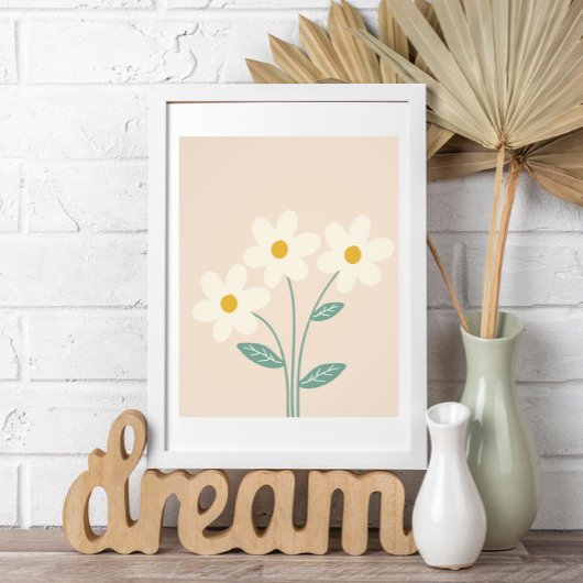 Neutral Wall Art, White Beige Floral Illustration  フォトプリント