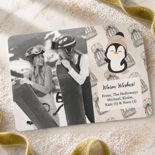 Neutral Warm Wishesモダンペンギン写真 シーズンカード