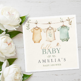Neutral Watercolor Baby Clothesline Baby Shower スタンダードランチョンナプキン