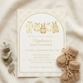 Neutral Watercolor Clothesline Baby Shower 招待状