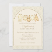 Neutral Watercolor Clothesline Baby Shower 招待状 (正面)