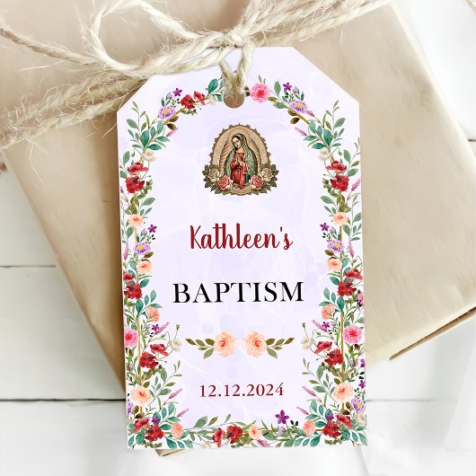 Neutral Watercolor Floral Baptism  ギフトタグ