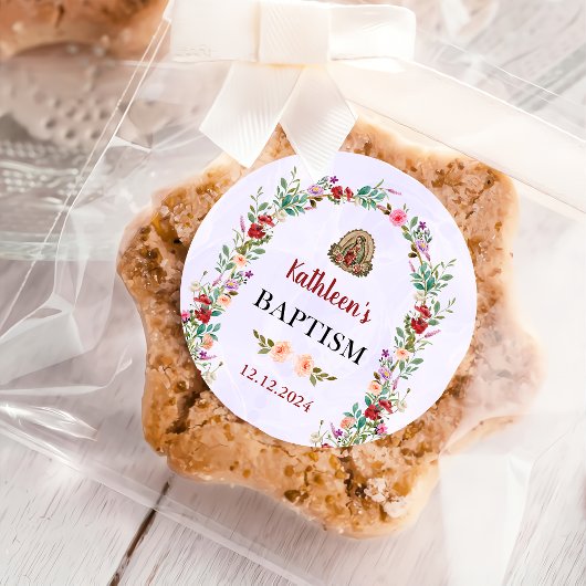 Neutral Watercolor Floral Baptism  ラウンドシール