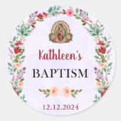 Neutral Watercolor Floral Baptism  ラウンドシール (正面)