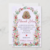 Neutral Watercolor Floral Baptism Thank You Card  招待状 (正面)