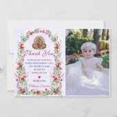 Neutral Watercolor Floral Baptism Thank You Card  招待状 (正面)