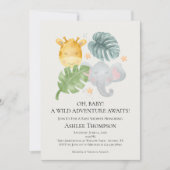 Neutral Watercolor Jungle Animals Baby Shower 招待状 (正面)