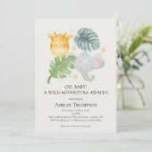 Neutral Watercolor Jungle Animals Baby Shower 招待状 (スタンド正面)