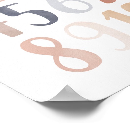 Neutral Watercolor Numbers Nursery Poster ポスター (角)
