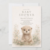 Neutral Watercolor Otter Baby Shower | Woodland 招待状 (正面)