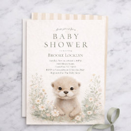 Neutral Watercolor Otter Baby Shower | Woodland 招待状