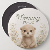 Neutral Watercolor Otter Mommy-to-Be | Baby Shower 缶バッジ (正面&裏面)