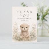 Neutral Watercolor Woodland Otter Baby Shower サンキューカード (スタンド正面)