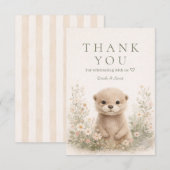 Neutral Watercolor Woodland Otter Baby Shower サンキューカード (正面/裏面)