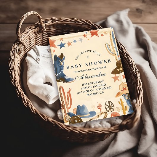 Neutral Western Cowboy Baby Shower 招待状