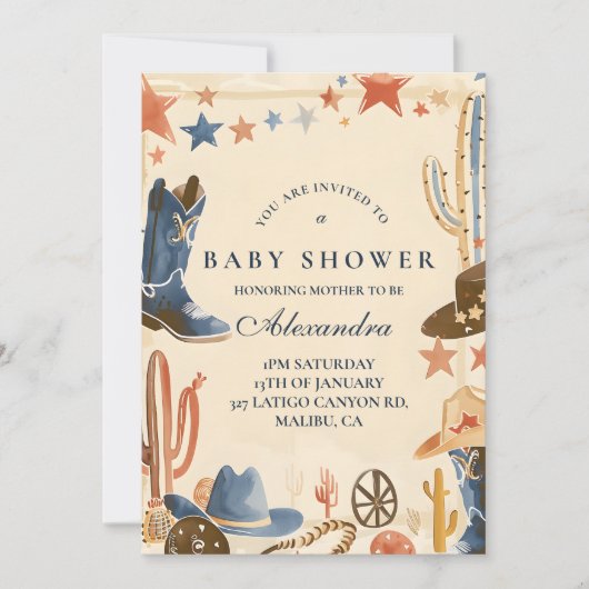 Neutral Western Cowboy Baby Shower 招待状 (正面)