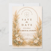 Neutral Wheat Arch Floral Wedding セーブザデート (正面)