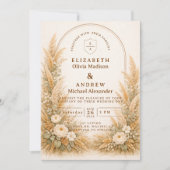Neutral Wheat Arch Floral Wedding 招待状 (正面)