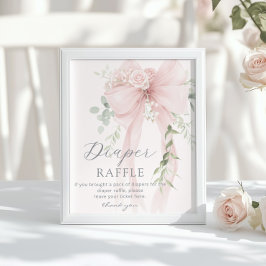 Neutral Whimsical Bow Diaper raffle Baby shower ポスター