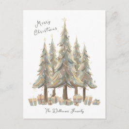 Neutral White Christmas Trees Cream Holiday シーズンポストカード