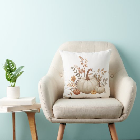 Neutral White Pumpkin Fall Decorative Pillow クッション (椅子)