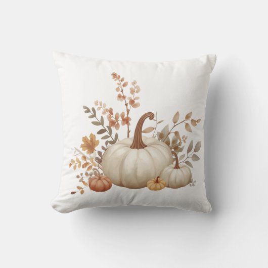 Neutral White Pumpkin Fall Decorative Pillow クッション (正面)