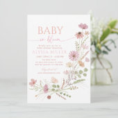 Neutral Wildflower Baby in Bloom Baby Shower 招待状 (スタンド正面)