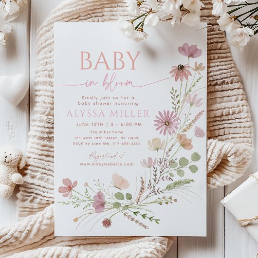 Neutral Wildflower Baby in Bloom Baby Shower 招待状