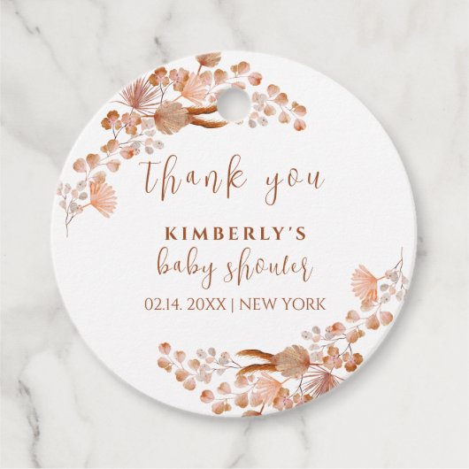 Neutral Wildflower Boho Baby Shower Thank You フェイバータグ (正面)