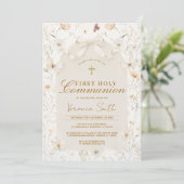 Neutral Wildflower Ivory First Holy Communion 招待状 (スタンド正面)