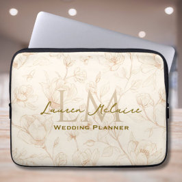 Neutral Wildflower Monogram Business Style Laptop ラップトップスリーブ