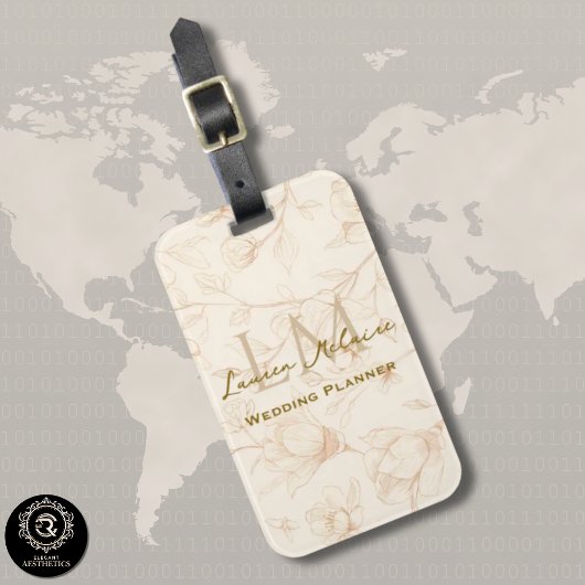 Neutral Wildflower Monogram Business Travel ラゲッジタグ