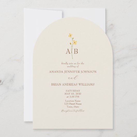 Neutral Wildflower QR Code 結婚's 招待状 (正面)