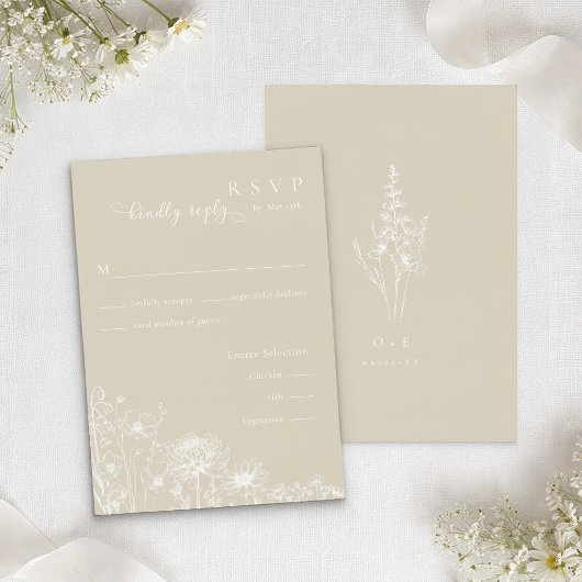 Neutral Wildflower RSVP Card Minimalist Wedding  エンクロージャーカード