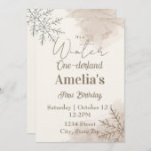 Neutral Winter First Birthday Invitation – Minimal 招待状 (正面/裏面)