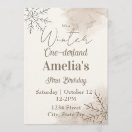 Neutral Winter First Birthday Invitation – Minimal 招待状