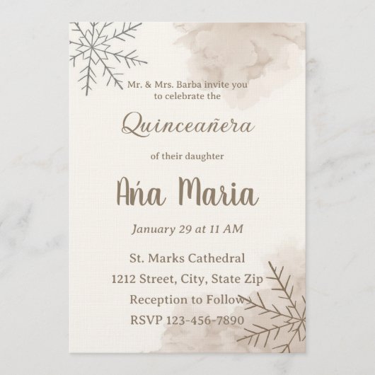 Neutral Winter Quinceañera Invitation – Minimalist 招待状 (正面)