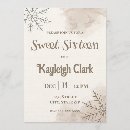 Neutral Winter Sweet Sixteen Invitation – Minimal 招待状 (正面)