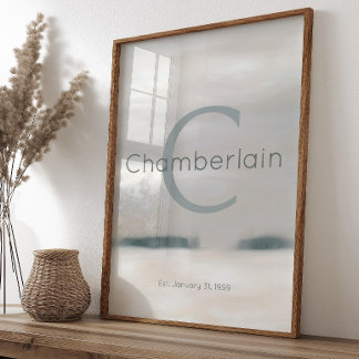 Neutral Winter Watercolor Custom Last Name Print ポスター