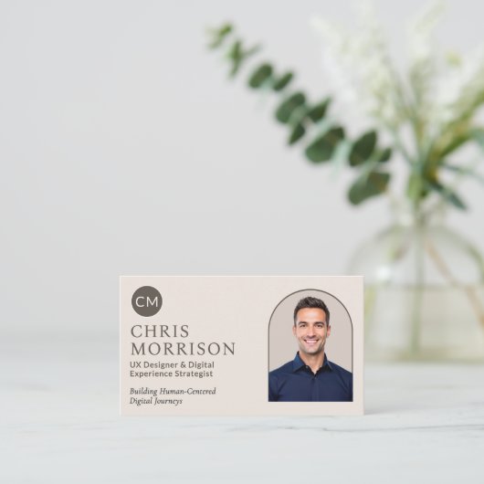 Neutral Wood Photo Monogram Professional  名刺 (スタンド正面)