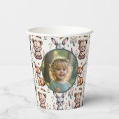 Neutral Woodland Animals Kids Birthday Photo 紙コップ (裏面)