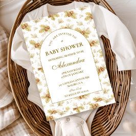 Neutral Woodland Leaves Baby Shower 招待状